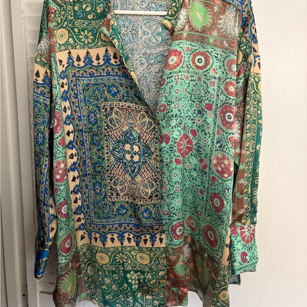 Zara Multicolor Patterned Button Down Shirt - image 1